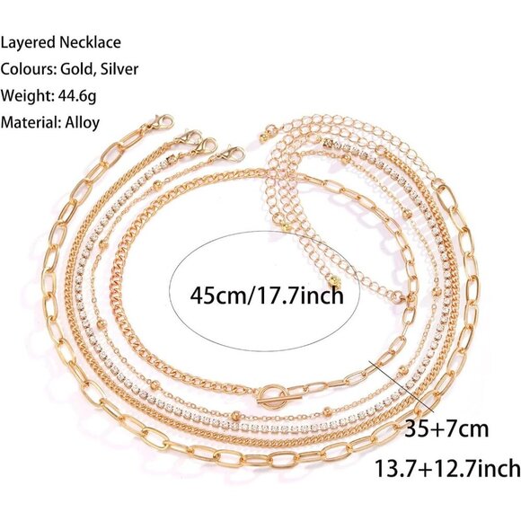 🆕 Women Gold Non Tarnish Stack Necklace Layered Paperclip Chain Jewelry Set - Picture 5 of 6